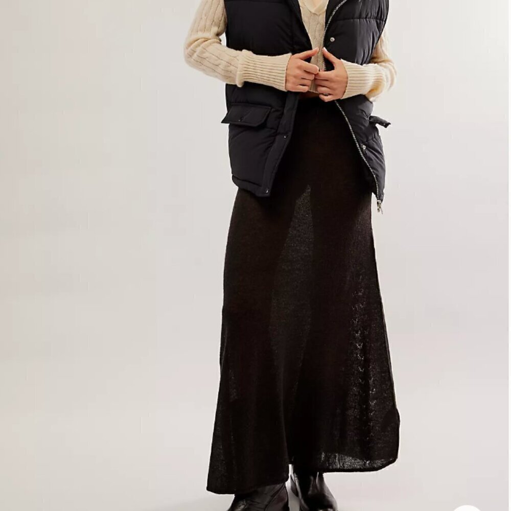 NWT Free People Floating Air Swit Midi Skirt Black Sz M